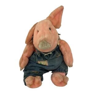 Vintage 1987 Rich's Pink Pig in Denim Overalls Outfit Plush Doll Stuffed Animal